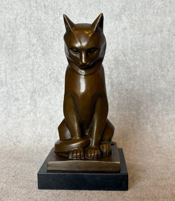 Beeld, Prachtig bronzen sculptuur van een kat (Zonder