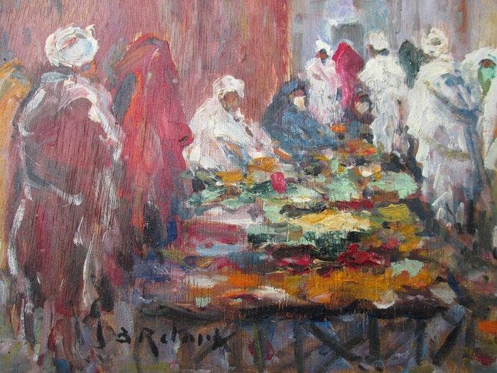 Bruno Retaux (1947) - Souk à Marrakech, Antiquités & Art, Art | Peinture | Classique
