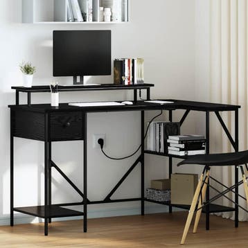 vidaXL Bureau Zwart Eiken 120 x 79 x 86,5 cm Bewerkt hout, Huis en Inrichting, Verzenden, Nieuw