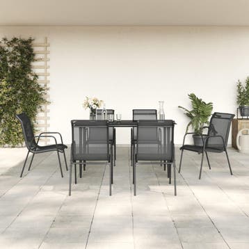 vidaXL 7-delige Tuinset textileen en staal zwart, Verzenden, Nieuw, Tuinset