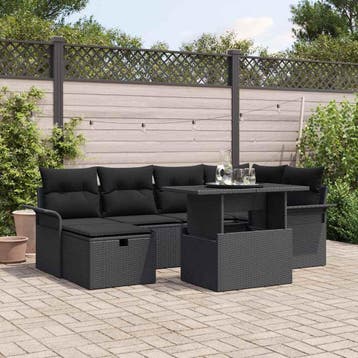 vidaXL Tuinbank Set 7 st Zwart poly rattan, Verzenden, Nieuw