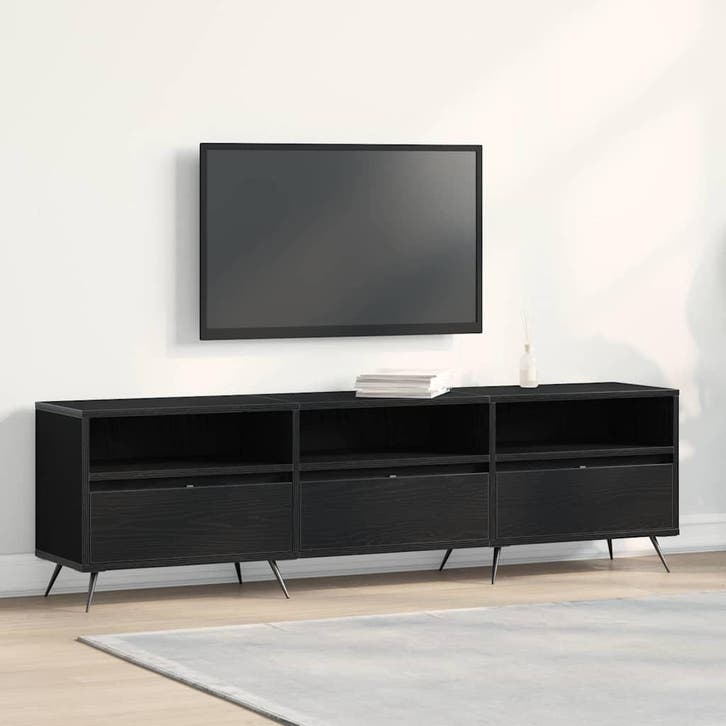 vidaXL TV Kast Zwart eiken 150 x 30 x 44,5 cm Bewerkt hout, Huis en Inrichting, Kasten |Televisiemeubels, Nieuw, Verzenden