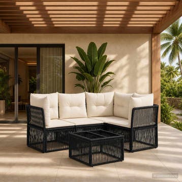 vidaXL Tuinbank Set 5 st Zwart poly rattan, Tuin en Terras, Verzenden, Nieuw