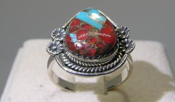 Coral Turquoise Matrix ring - Hoogte: 26.2 mm - Breedte: 21