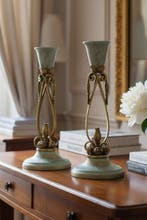 Kandelaar (2) - Porselein, Brons - Jugendstil-stijl - Paar