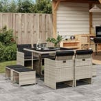 vidaXL 9-delige Tuinset met kussens poly rattan lichtgrijs, Verzenden, Nieuw, Tuinset