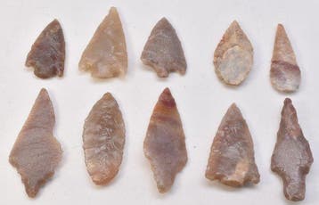 Neolithisch Jasper, Flint 10 pijlpunten AA++ (Zonder