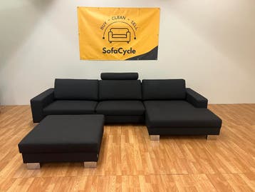 SofaCycle - Zwarte SITS driezit met chaise longue en poef, Maison & Meubles, Ophalen of Verzenden