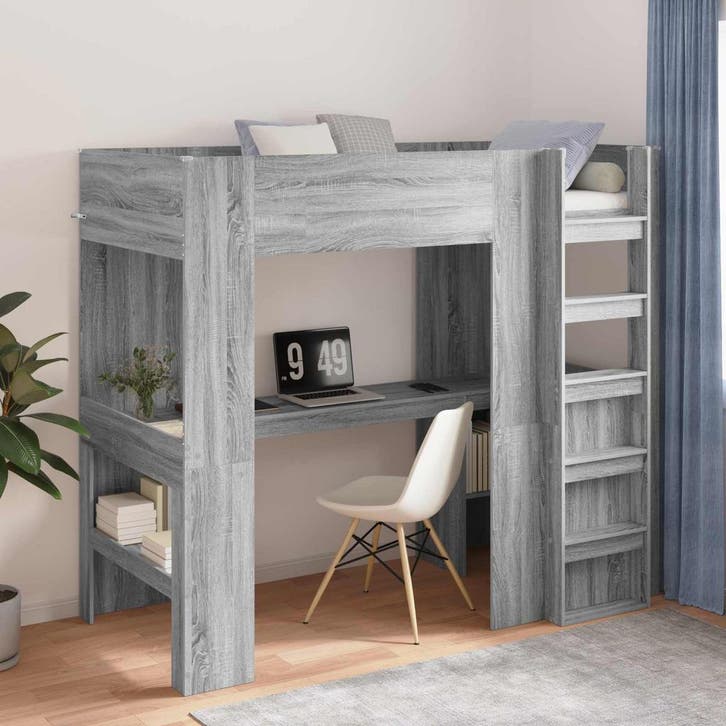 vidaXL Stapelbedframe met Bureau Grijs Sonoma 80 x 200 cm, Huis en Inrichting, Slaapkamer | Bedden, Nieuw, Verzenden