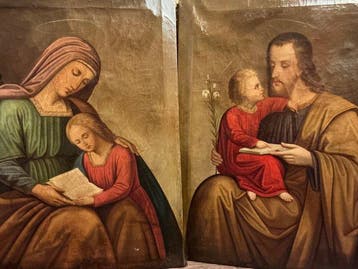 Italiaanse school (XIX) - Pendant con SantAnna e la Vergine