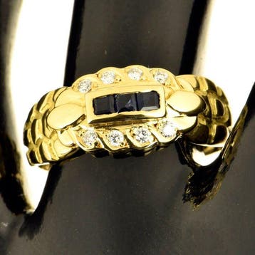 Bague - 18 carats Or jaune Saphir - Diamant, Nieuw