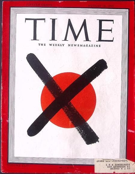 Cover Time Magazine1945 - Japanse vlag met kruis, Verzamelen, Militaria | Tweede Wereldoorlog, Foto of Poster, Verzenden