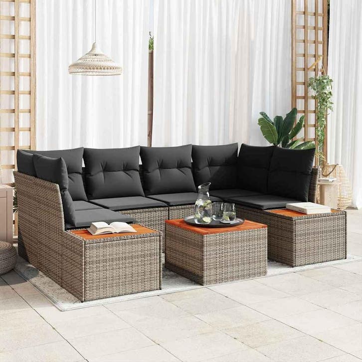 vidaXL Tuinbank Set met kussen 6 pcs Grijs Poly rattan, Tuin en Terras, Tuinsets en Loungesets, Nieuw, Verzenden
