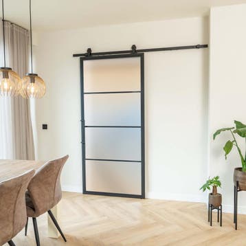Stalen Schuifdeur - Zwart - 4 Vlaks - Mat glas*, Doe-het-zelf en Bouw, 75 tot 150 cm, Nieuw, 150 tot 225 cm, Metaal