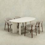 Eettafel Organisch Maya Microcement Paneelpoot 210 cm Wit, Huis en Inrichting, Verzenden, Nieuw, Industriële meubels, Overige vormen