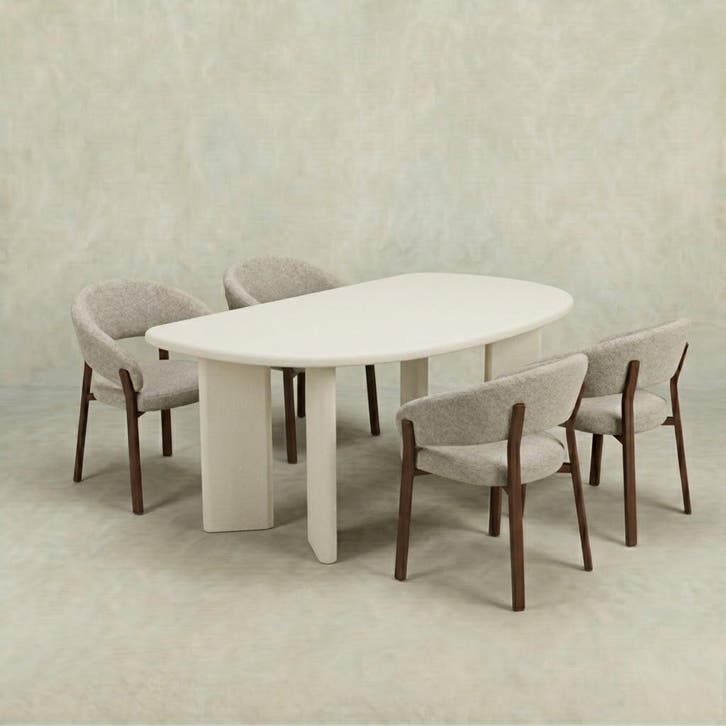 Eettafel Organisch Maya Microcement Paneelpoot 210 cm Wit, Huis en Inrichting, Tafels | Eettafels, Nieuw, Overige houtsoorten