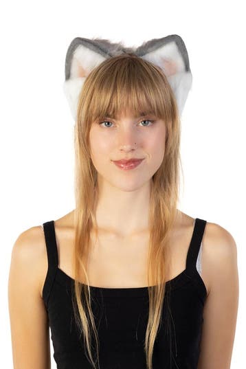 KIMU® Haarband Furry Oortjes Grijs Wit Roze Kat Poes Vos Dia, Ophalen of Verzenden, Nieuw