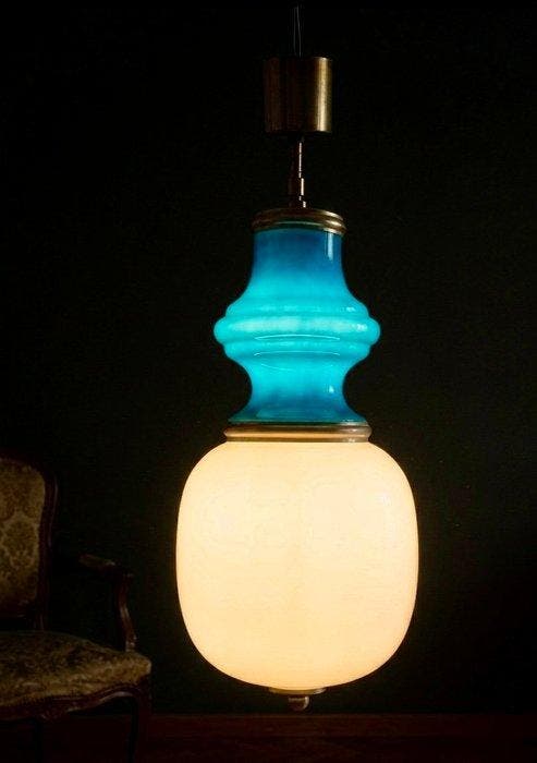 Lampe à suspendre - Verre de Murano encastré turquoise et, Antiquités & Art, Antiquités | Éclairage