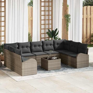 vidaXL Bankstel 10 st Grijs [Synthetisch]: Poly Riet, Tuin en Terras, Verzenden, Nieuw