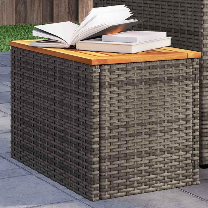 vidaXL Tuinbijzettafels 2 st 55x34x37 cm poly rattan en hout, Tuin en Terras, Tuintafels, Nieuw, Verzenden