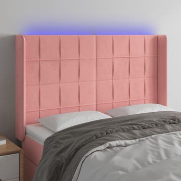 vidaXL Hoofdbord LED 147x16x118/128 cm fluweel roze, Verzenden, Nieuw