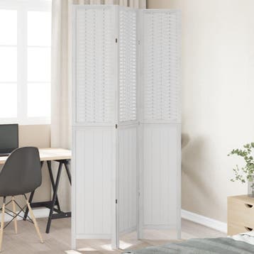 vidaXL Kamerscherm met 3 panelen massief paulowniahout wit, Verzenden, Nieuw