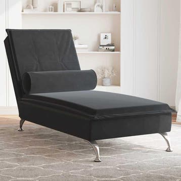 vidaXL Massage chaise longue met bolster fluweel zwart, Verzenden
