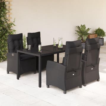vidaXL 5-delige Tuinset met kussens poly rattan zwart, Verzenden, Tuinset