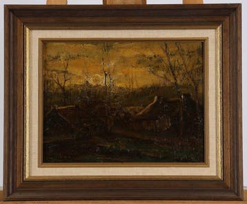 Marinus Bies (1894-1975) - Landschap met ondergaande zon, Antiek en Kunst