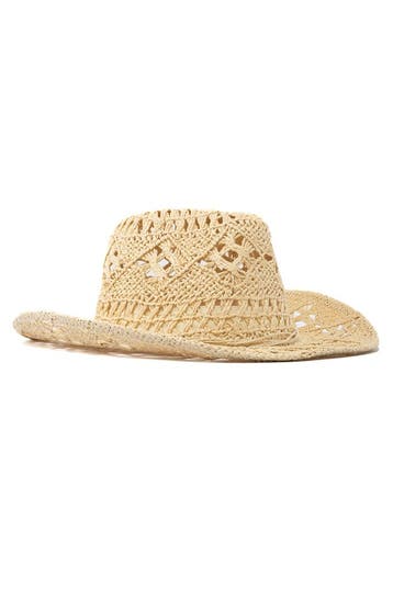 KIMU® Cowboyhoed Gevlochten Strohoed Beige Lichtbruine Stro, Ophalen of Verzenden, Nieuw