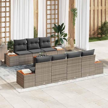 vidaXL Tuinbank Set 8 st Grijs Poly rattan, Verzenden