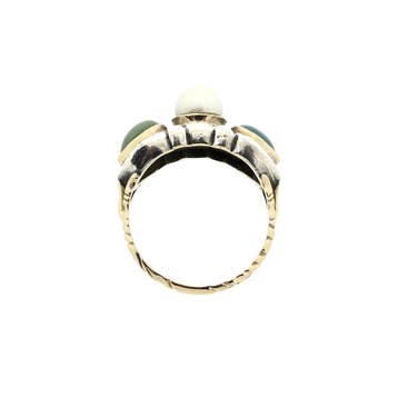 Gouden en zilveren ring met aventurijn, parel en turquoise, Ophalen of Verzenden