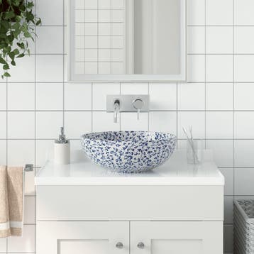 vidaXL Opzetwasbak rond 41x14 cm keramiek wit en blauw, Doe-het-zelf en Bouw, Verzenden, Nieuw