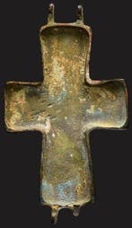 Byzantijns Brons, -Indrukwekkend bronzen kruis met Jezus en
