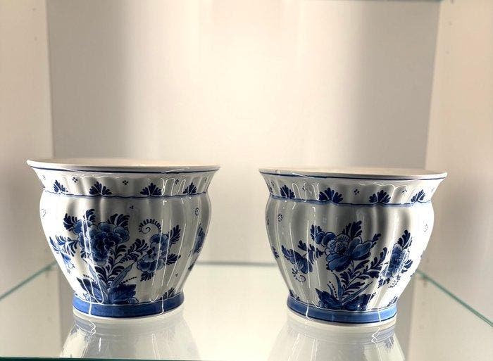 De Porceleyne Fles, Delft - Bloempot (2) - Keramiek, Antiek en Kunst, Antiek | Glaswerk en Kristal