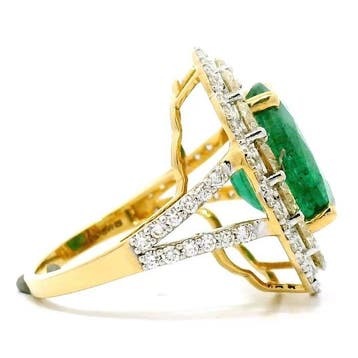 Bague - 18 carats Or jaune - 8.55ct. tw. Émeraude - Diamant, Nieuw