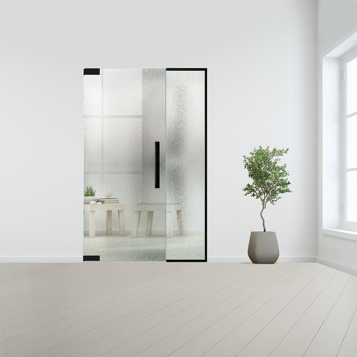 Glazen binnendeur met zijlicht zonder kozijn zwart beslag-Li, Doe-het-zelf en Bouw, Glas en Ramen, Nieuw, Verzenden