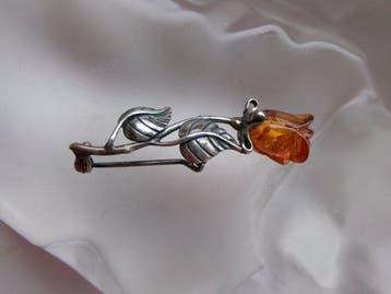 Argent, Amber - Broche - Style Art nouveau