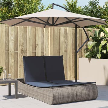 vidaXL Ligbed 2-persoons met kussens poly rattan grijs, Jardin & Terrasse, Chaises longues, Verzenden