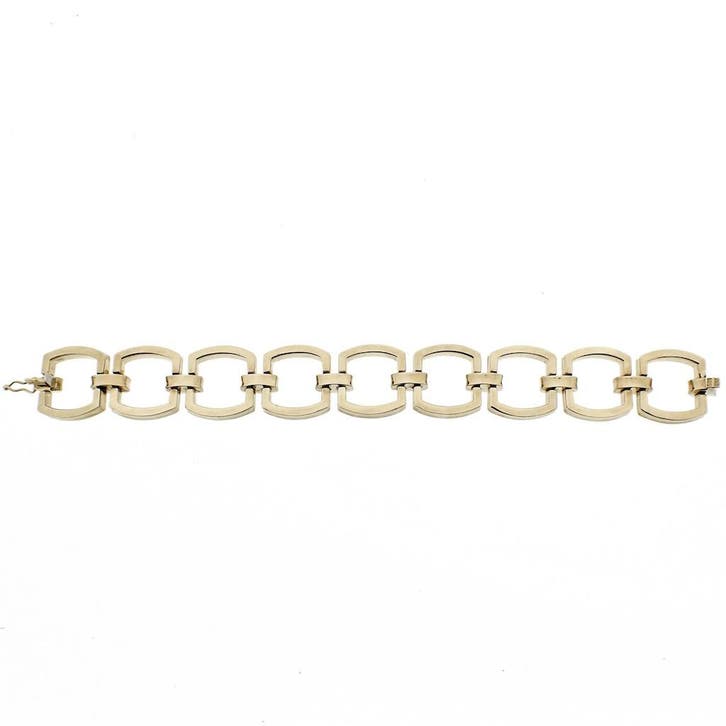 Gouden brede schakelarmband, Handtassen en Accessoires, Armbanden, Goud, Gebruikt, Goud, Ophalen of Verzenden
