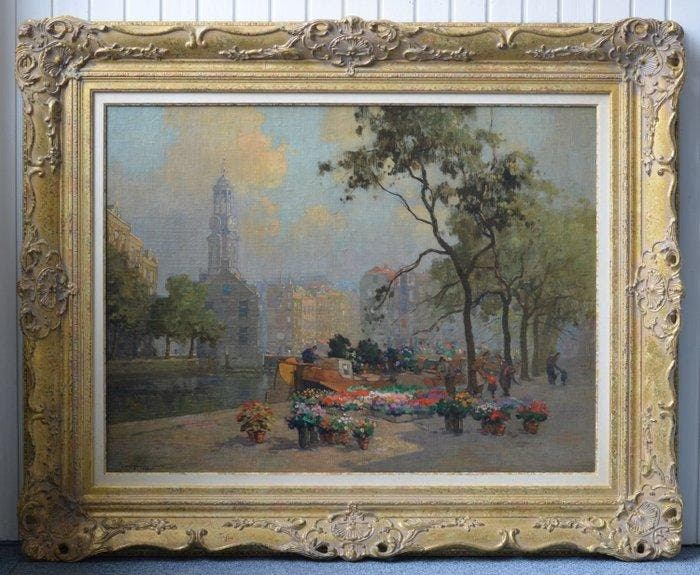 Jan Simon Knikker (1911-1990) - Stadsgezicht Amsterdam met, Antiek en Kunst, Kunst | Schilderijen | Klassiek