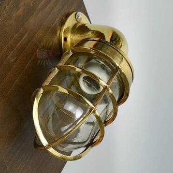 Wandlamp - Messing, Glas - Industrieel kooi-lamp