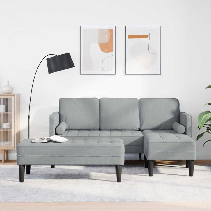 vidaXL Bankstel met kussen 2 pcs Lichtgrijs Polyester, Maison & Meubles, Canapés | Salons, Envoi