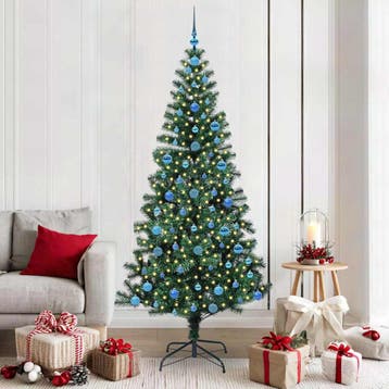 vidaXL Kunststof Voorverlichte Kerstboom Groen 210 cm PVC en, Verzenden, Nieuw