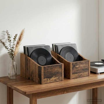 vidaXL LP Recorddoos 2 st Oud hout 18 x 32 x 18 cm Bewerkt, Computers en Software, Verzenden, Nieuw