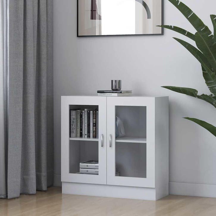 vidaXL Vitrinekast 82,5x30,5x80 cm bewerkt hout wit, Maison & Meubles, Armoires | Bibliothèques, Envoi