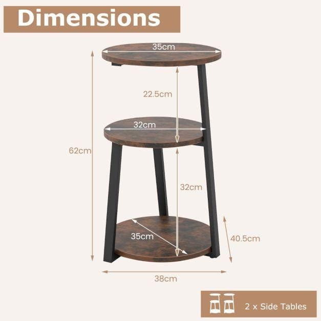 2dekans | Coast 3-Laags Accenttafel - Metalen Frame -, Huis en Inrichting, Slaapkamer | Nachtkastjes, Ophalen of Verzenden