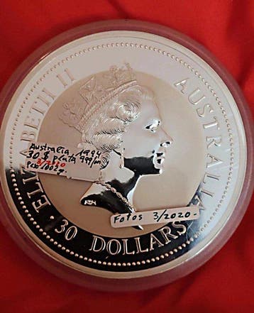 Australië. 30 Dollars 1994, Kookaburra, 1 Kg