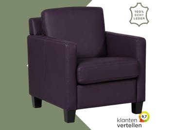 Leren fauteuil Smart - Toledo Merlin (donkerpaars) - Poten, Nieuw, Ophalen of Verzenden, Bohemian, Eigentijds, Modern, Retro, 50 tot 75 cm