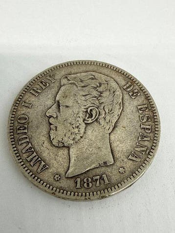 Espagne. Amédée Ier. 5 Pesetas 1871 (Sans prix de réserve)